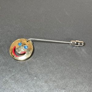 Handmade Penny Smily Face OOAK Gold Tone Stick Pin